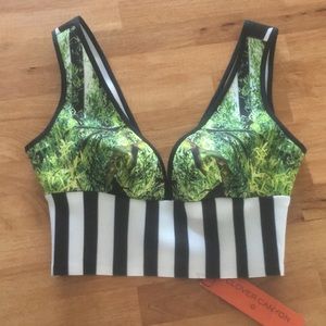 Clover Canyon Bikini Top, XS Black White Green